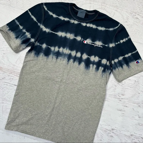 Mens Gray and Navy Tie Dye Champion T Shirt Size Small - Picture 2 of 3